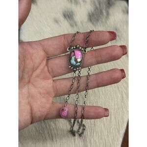 Sterling Silver Blue Pink Cotton Candy Turquoise Y Lariat Necklace Braided 925